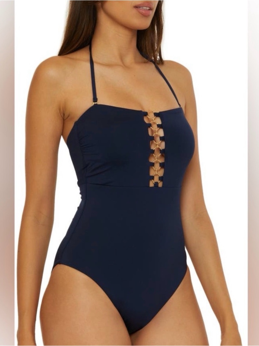 Trina Turk Monaco Navy One-Piece Swimsuit with Gold Hardware NWOT